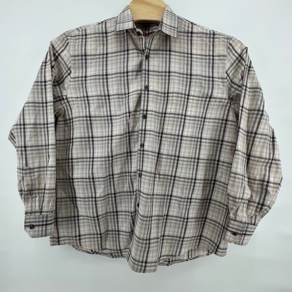 Tasso Elba Mens Plaid Office Wear Preppy Long Sleeve Button Up Shirt XL - Picture 3 of 9